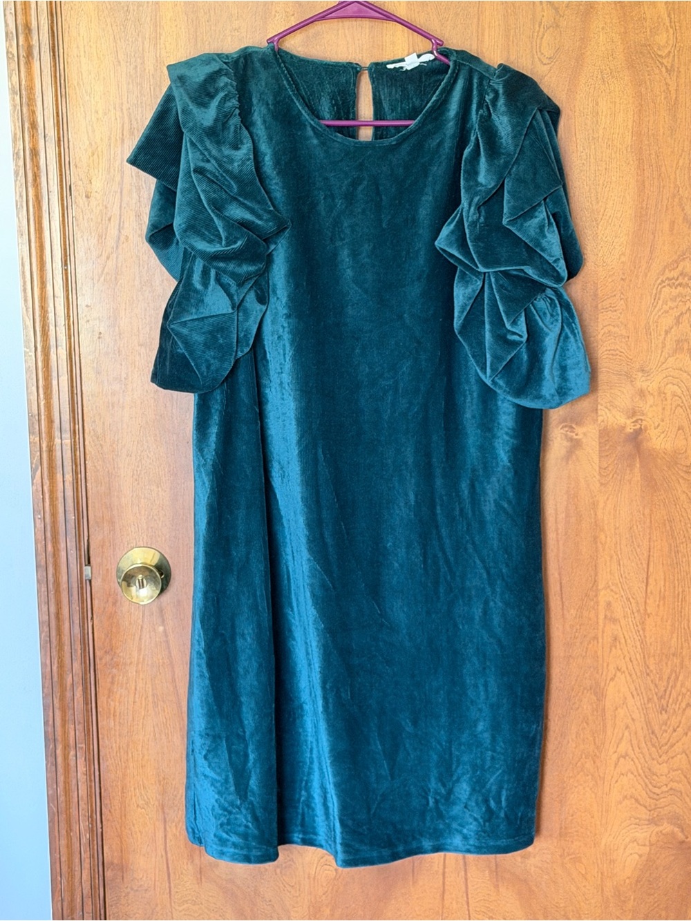 Teal Women’s Corduroy Puff Sleeve Dress